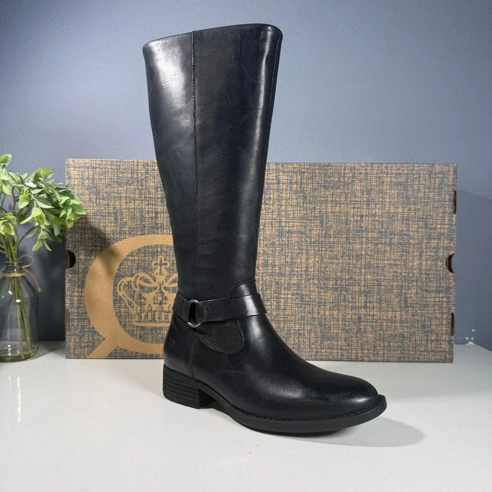Born Saddler Black Leather Knee High Boots‎ Women Size 5 M